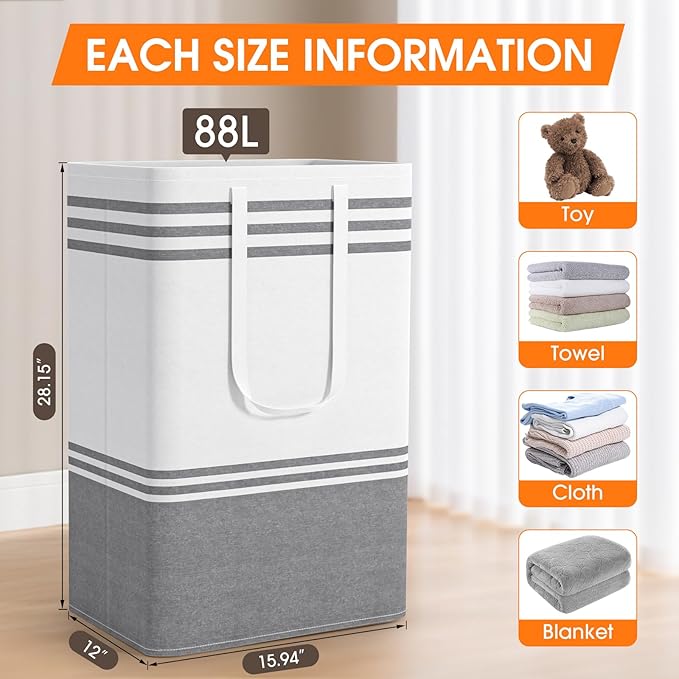 2 Pack Large Home Laundry Basket, Laundry Hamper, Freestanding Waterproof Dirty