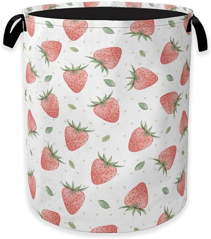 Watercolor Pink Strawberry Laundry Hamper, Waterproof Oxford Cloth Laundry Room