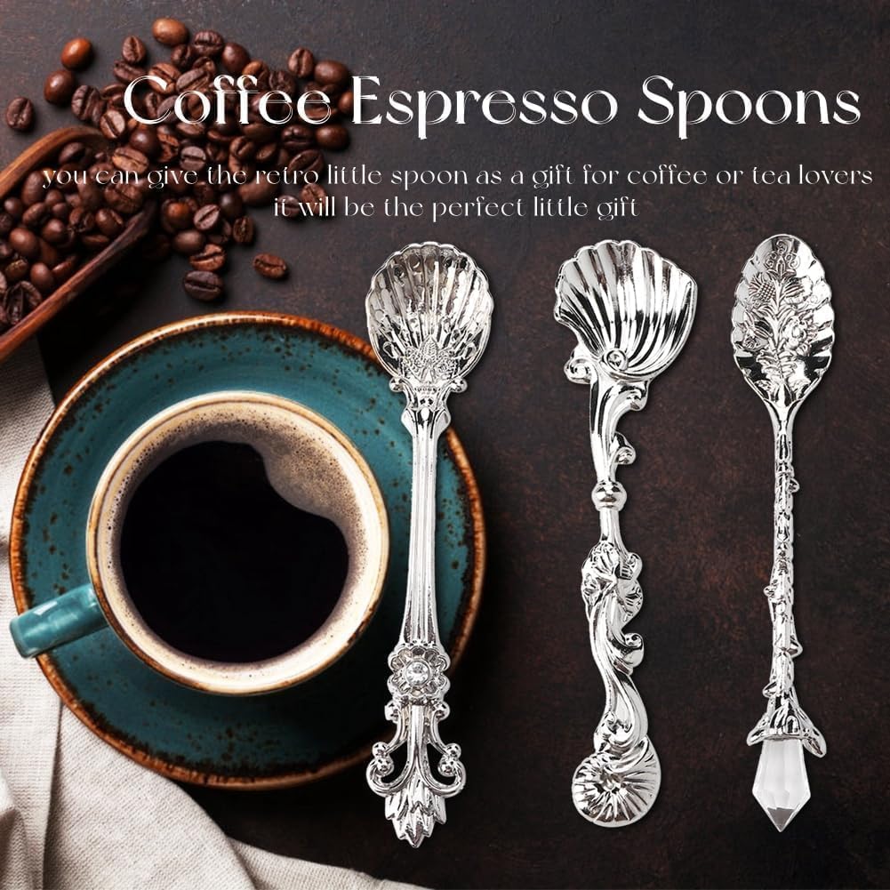 Coffee Espresso Spoons Set of 6 Tiny Spoon Vintage Cutlery Sugar Spoon Tea Dessert Soup Spoons Teaspoons Coffee Stirrers for Kitchen Dining Bar