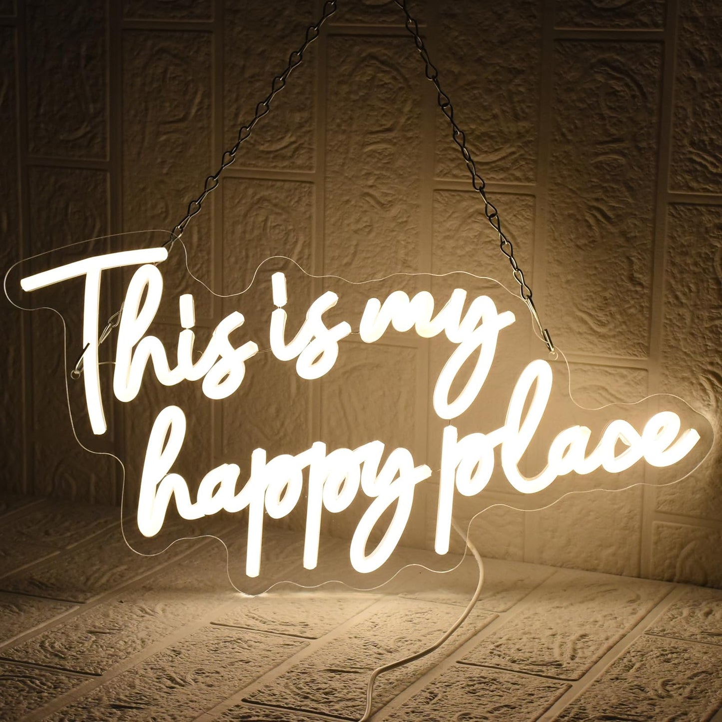 UExnkj-Y This is My Happy Place Neon Sign, Warm White Neon Lights for Wall Decor, Happy Place Signs for Wall Decor, USB Dimmable Led Light Up for Bedroom Classroom Man Cave Home Bar