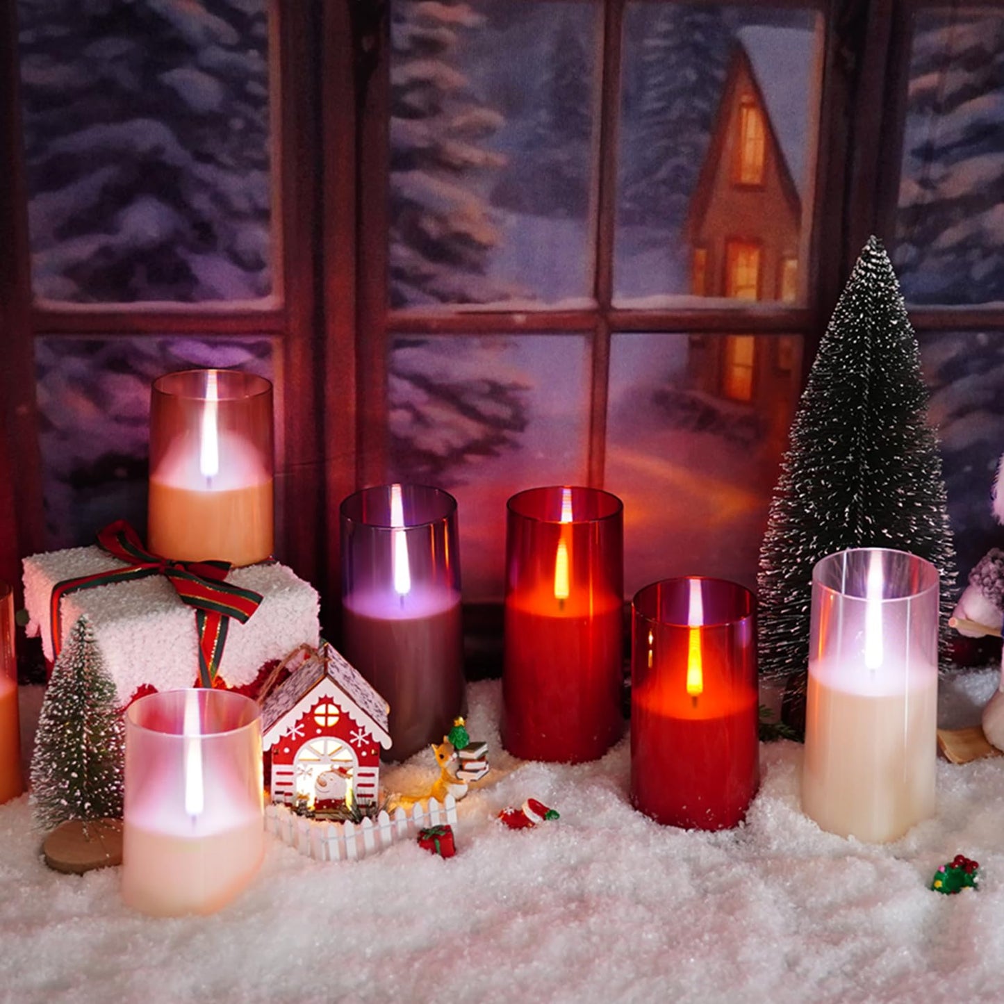 kakoya Flameless Candles Upgraded Realistic Flickering Flame,Battery Operated LED Candles with Remote Timers,Acrylic Electric Candles Set of 3(D 3" xH 4" 5" 6")（Red）