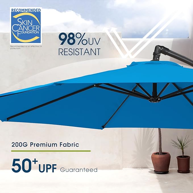 wikiwiki 10ft Patio Umbrella with Base Included, Outdoor Offset Cantilever Umbrella with Sandbag Base for Backyard, Garden and Pool, Easy to Tilt and Crank, Royal Blue