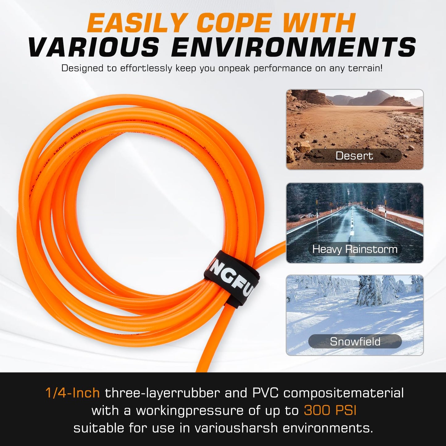 Kingfun 4 Tire Inflation & Deflation System, Rapid High Flow 4 Way Tire Inflator Hose Kit with Digital Pressure Gauge, Fits Up to 220" Wheelbase for Off-Road, Jeep, Truck, SUV