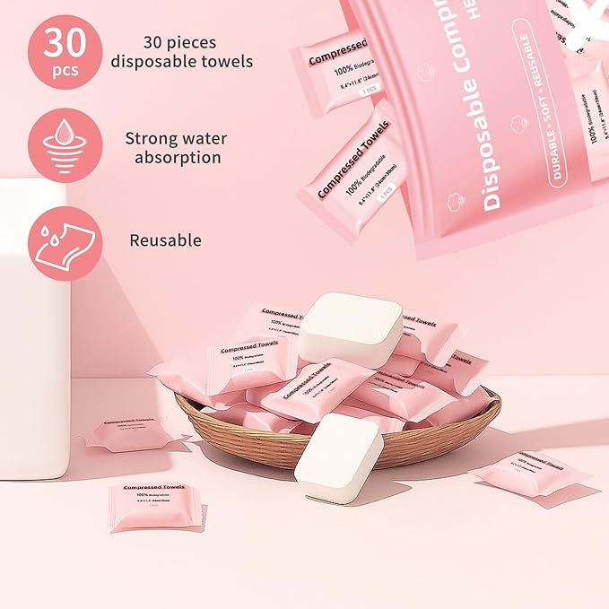 Disposable Compressed Face Towels, Ultra Soft Large Size Compressed Towel