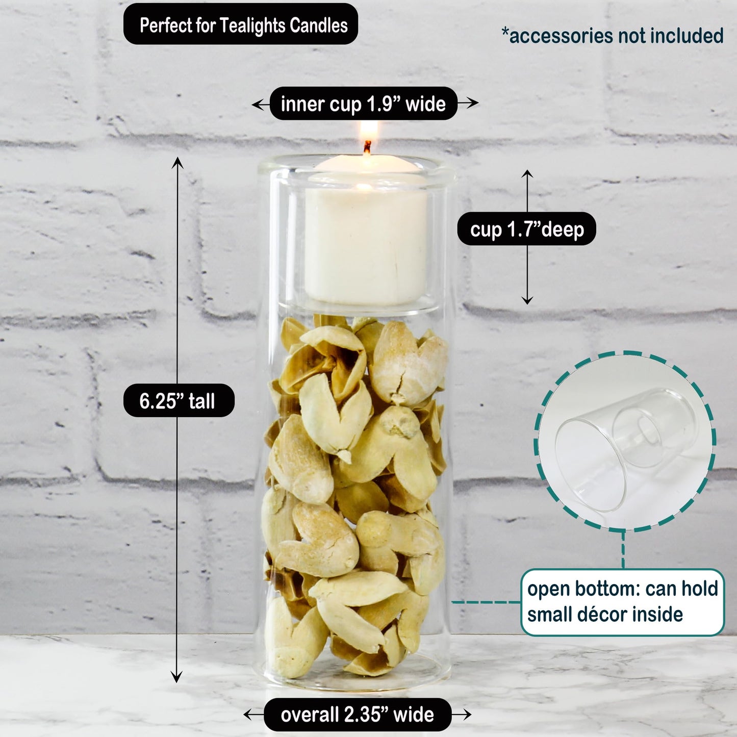 CYS EXCEL Clear Glass Tealight Candle Holders Bud Vases (Pack of 6) Hurricane Candle Holders Home Décor Wedding Candle Centerpiece Cylinder Vases