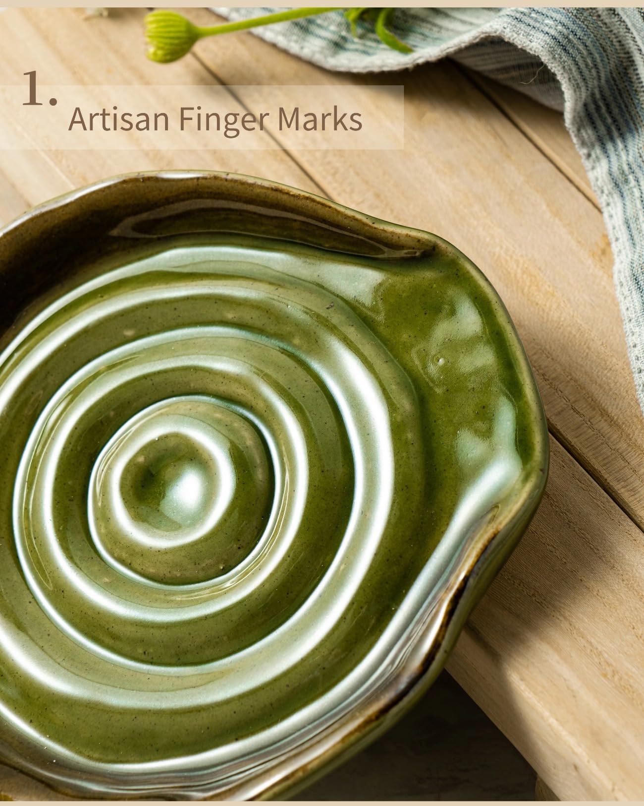Besmeety Ceramic Spoon Rest for Stove Top, Spoon Holder for Kitchen Counter, Spatula Rest, Farmhouse Utensil Holder (Kiln Green)
