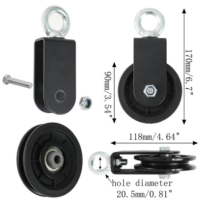 PANTIK 90mm Gym Pulley System Pulley Wheel with 2 Hanging Strap Carabiner, Fitness Swivel Pulley Wheel for DIY Home LAT Pulldown and Lift Cable Machine