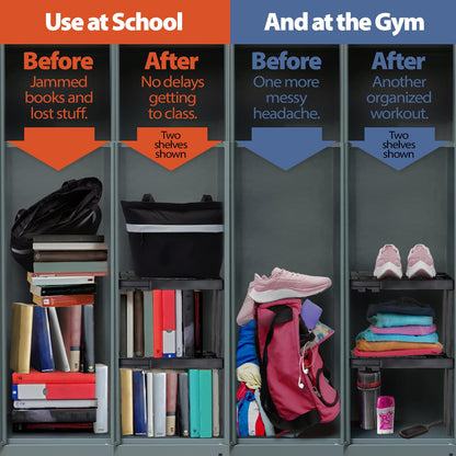 ABLinox Locker Organizer Shelf， Adjustable Width and Height, Stackable, Ideal Locker Shelf for School, Office, Gym Lockers, or Even Kitchen Cabinets & Under Sink Organization (White 2 Pack)