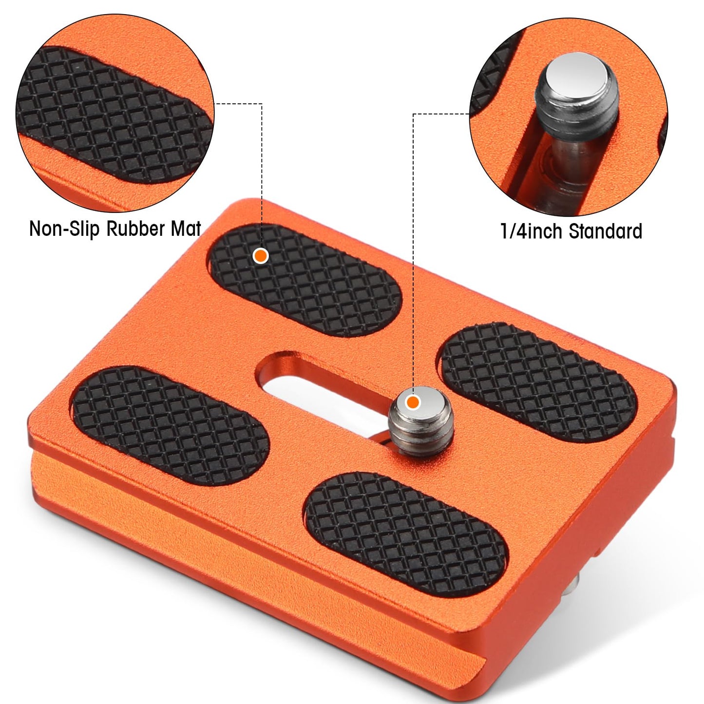 Frienda 2 Pieces Metal Quick Release Plate with 1/4''-20 Camera Screw Tripod Mount Plate Fits Standard for DSLR Camera Tripod Ball Head(Orange,Pu50)
