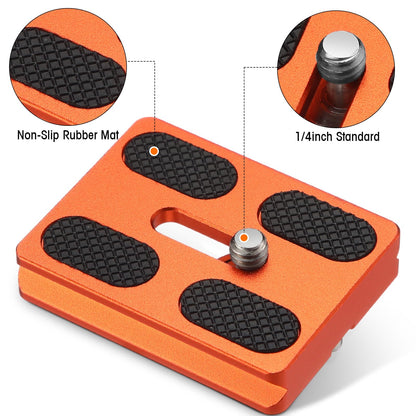 Frienda 2 Pieces Metal Quick Release Plate with 1/4''-20 Camera Screw Tripod Mount Plate Fits Standard for DSLR Camera Tripod Ball Head(Orange,Pu50)