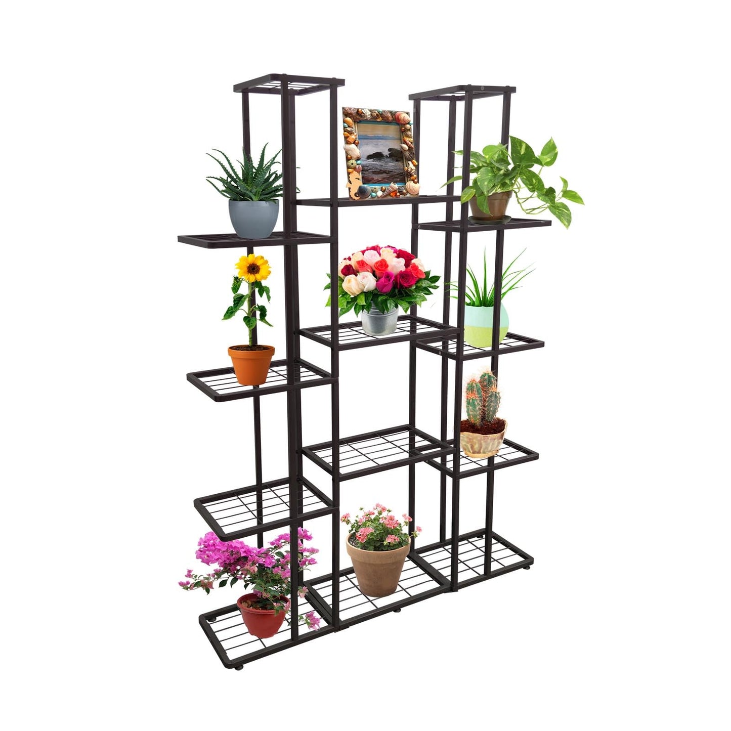 MTB Garden 5 Tier 14 Potted Metal Large Plant Stand for Indoor Outdoor Flower Pot Display Planter Shelf, Charcoal Grey