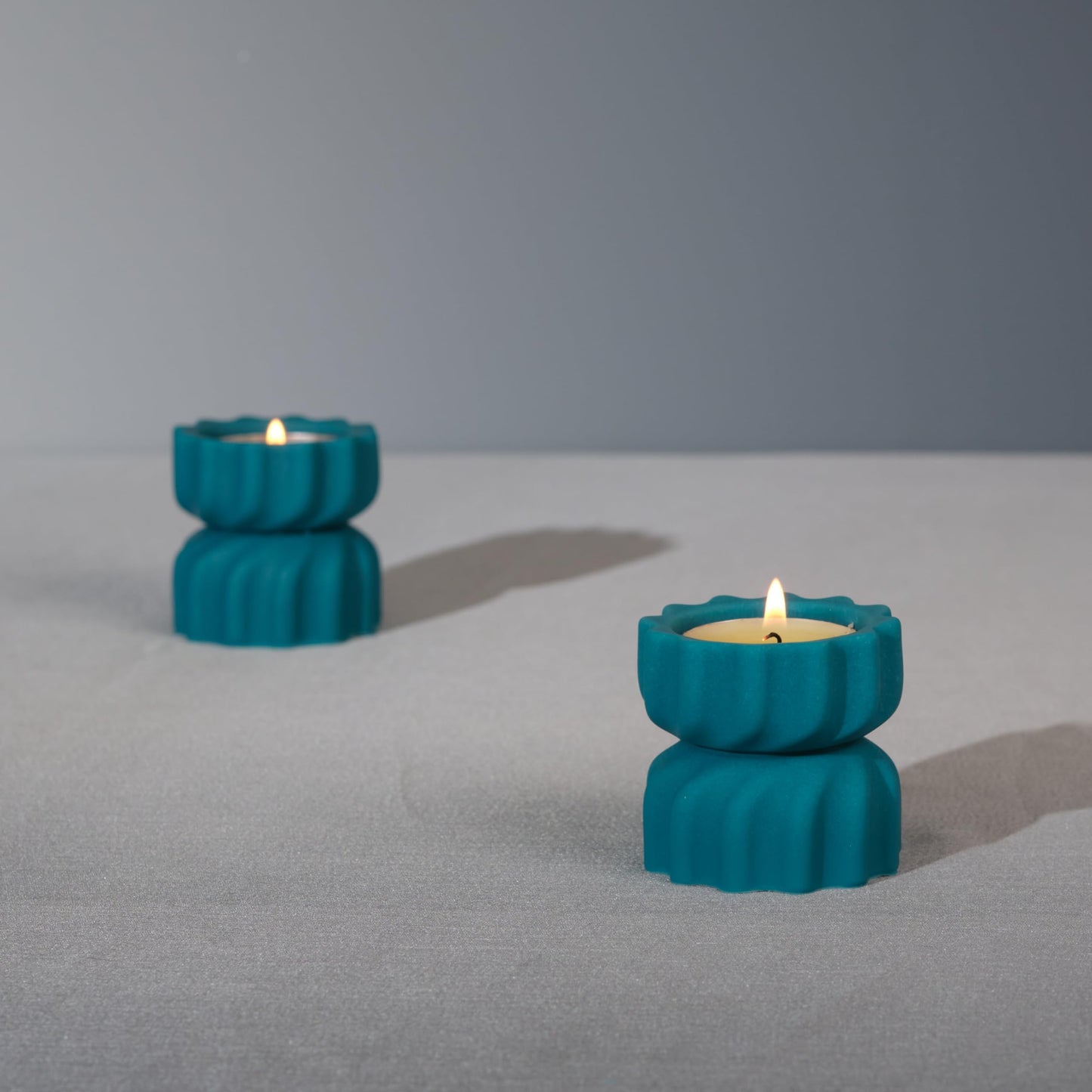 ICNBUYS Spiral Grain Tealight Candle Holder Set of 2; Cement Tea Light Votive Candle Holder with a Twist; Decorative Small Cement Tea Light Holder for Coffee or Dining Table Decor; 2 x 2.1 Inches