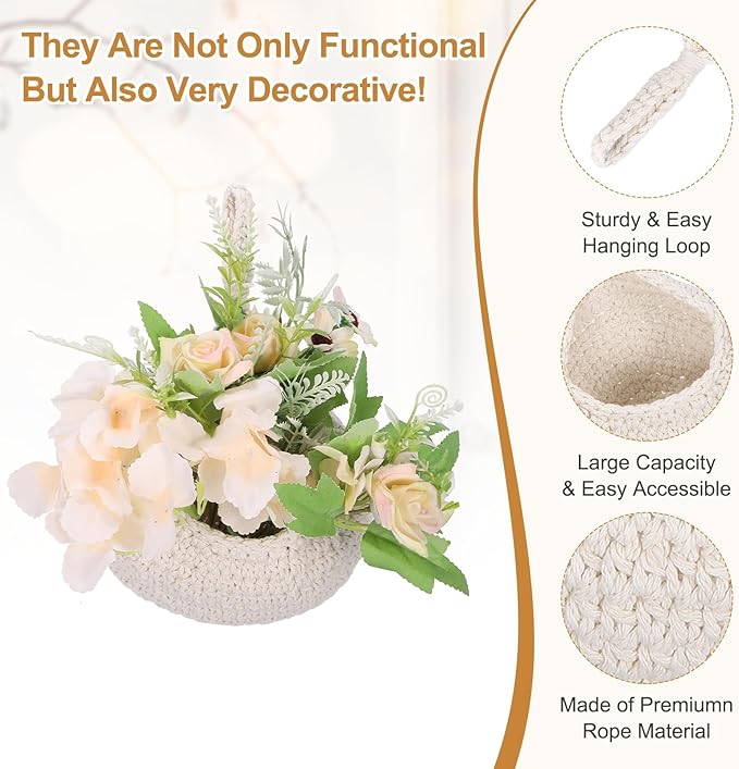 uxcell Hanging Fruit Baskets for Kitchen, Hand-Woven Wall Hanging Storage Jute