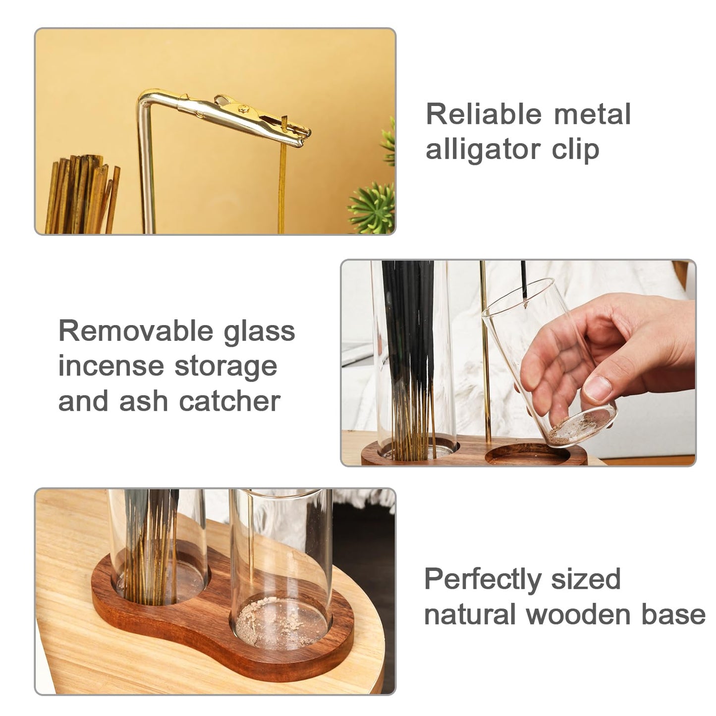2 in 1 Incense Holder, Glass Incense Holder for Sticks, Anti-Ash Incense Burner with Removable Ash Catcher and Incense Storage for Yoga Meditation Spa Home Decor (Size A)