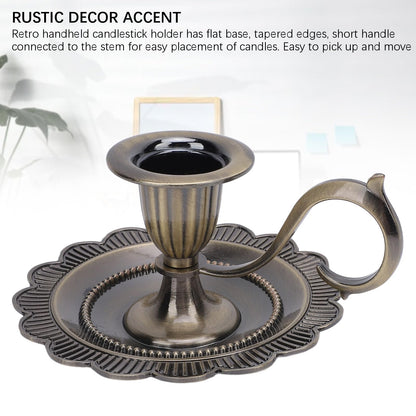 Retro Candlestick Holder, Handheld Table Candlelight Stand with Flat Base, for Romantic Dinners, Home Decoration, Fireplaces (Antique Bronze)
