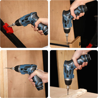 C P CHANTPOWER Cordless Electric Screwdriver Set, 6 +1 Torque Setting Rechargeable 4V Small Screwdriver with 11 Accessories, Flashlight and Charger Blue