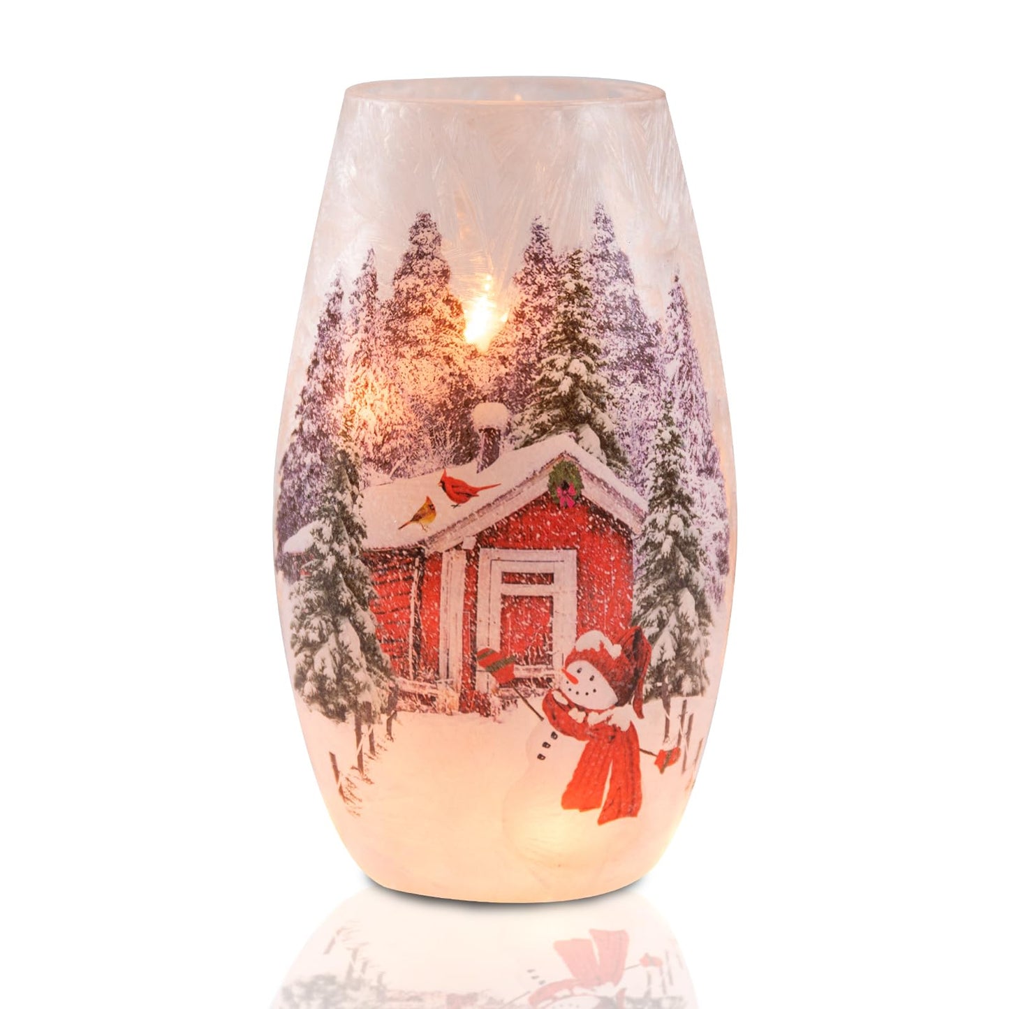 Wonder Solar Christmas Crackle Glass Lights Decorations Snowman Indoor Crackle Glass Vase LED Lighted Holiday Lamp Night Lights for Xmas, Christmas Lighting Decorations Indoor