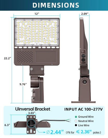 ADUB LED Parking Lot Light 150W 120W 90W Tunable, LED Shoebox Light 5700K 5000K 4500K Adjustable Arm&Slip Fitter, Outdoor Pole Light with Photocell, IP65 Commercial Street Area Flood Lighting