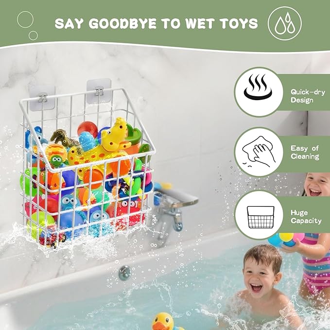 2 Pack Bath Toy Storage Organizer Basket, Large Metal Bathtub Toy Holder