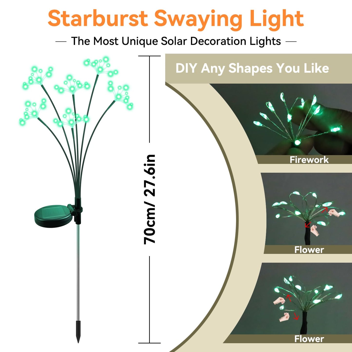 Solar Garden Lights 2 Pack Waterproof Solar Swaying Starburst Light Outdoor Lights for Yard Patio Walkway Pathway Party Wedding Christmas Decoration, Green