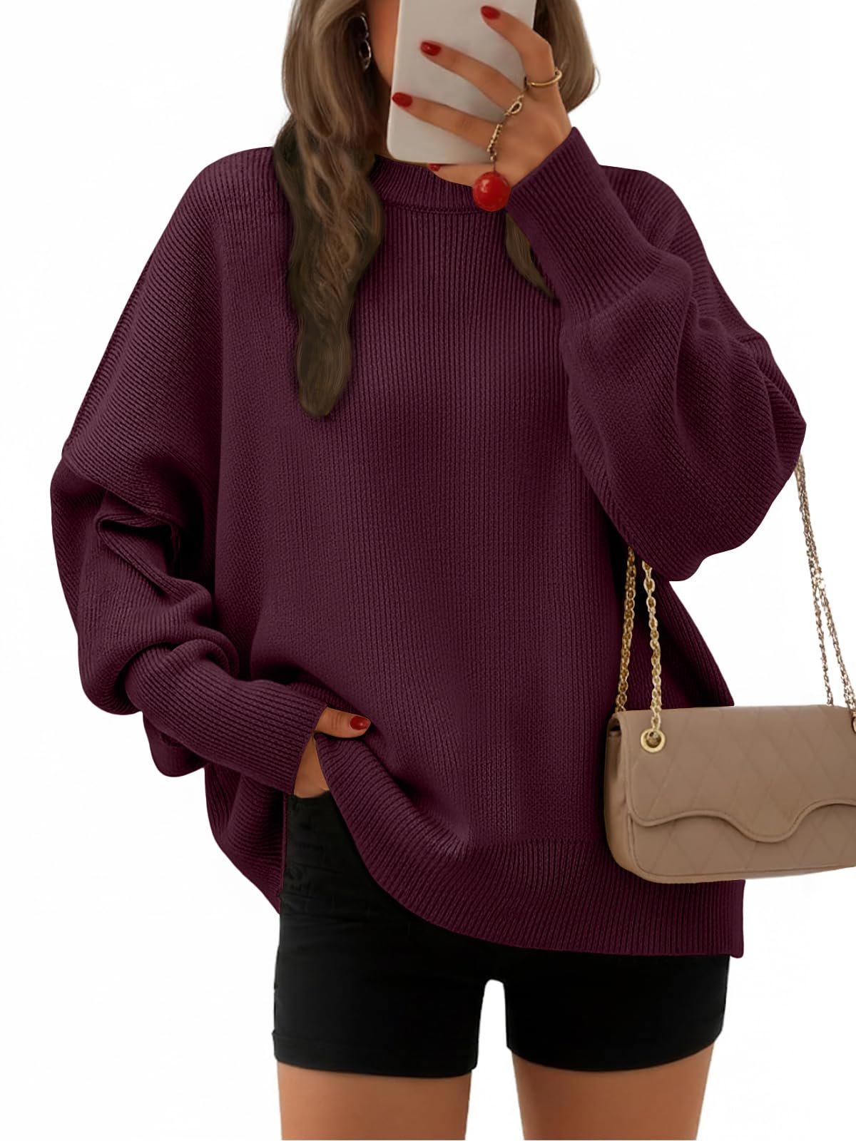 EFAN Women's Oversized Sweaters 2025 Fall Crewneck Batwing Sleeve Pullover Sweaters