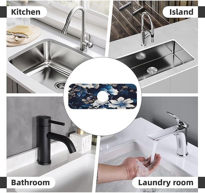 Blue flowers Kitchen sink faucet pad, strong water absorption, anti slip