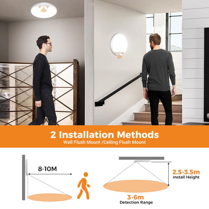 slochi LED Ceiling Light with Motion Sensor, 3000K-4000K-6500K & 100W Equivalent Motion Sensor Lights Indoor, 18W 1800LM 18cm Bathroom Ceiling Light for Bath,Porch,Stairs,Garage