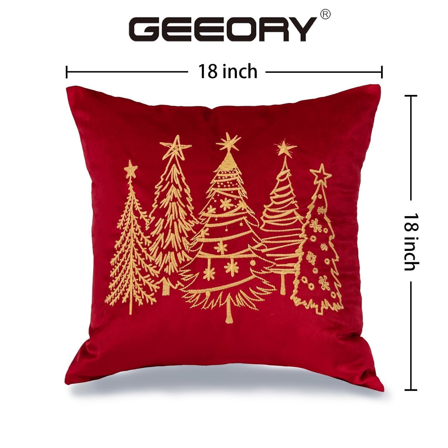 GEEORY 2-Pack Embroidered Luxurious Velvet Christmas Tree Pillow Covers, Xmas Decorations Farmhouse Throw Pillows Winter Holiday Decor Cushion Case for Sofa & Bed Red Gold GX008-18