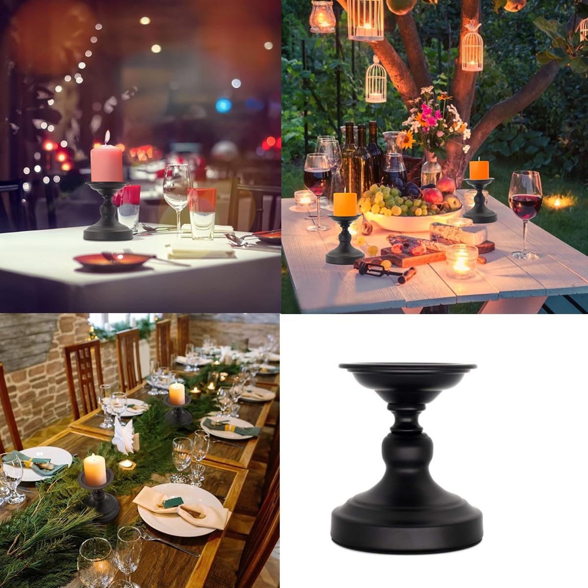 Metal Black Candle Holder for Pillar, Iron Candlestick Holder Stand for Home Coffee Decor Decorations, Table Centerpiece, Wedding Reception (2 Pack)
