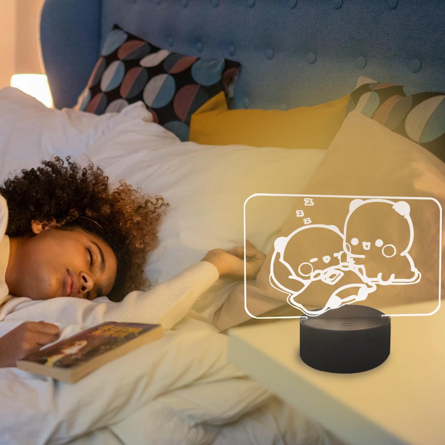 orakoliya 3D Night Light Bubuuu and Duduuu Gifts, Bear Shaped Table Lamp with Remote Control Gifts for Girls Birthday Christmas Valentine