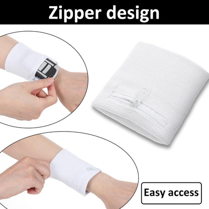 4Pcs Wrist Wallet,Wrist Sweatbands with Zipper Wrist Pouch for Women Men Running Walking Hiking Jogging Sports Sweatband Key Card Coin Storage（Black White）