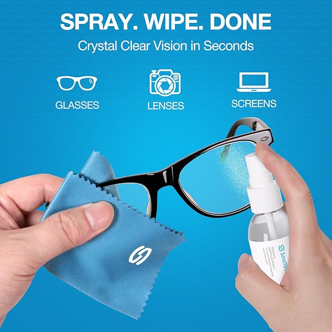 SmoTecQ Glasses Cleaner Kit – Alcohol-Free, Plant-Based Spray + Ultra-Soft