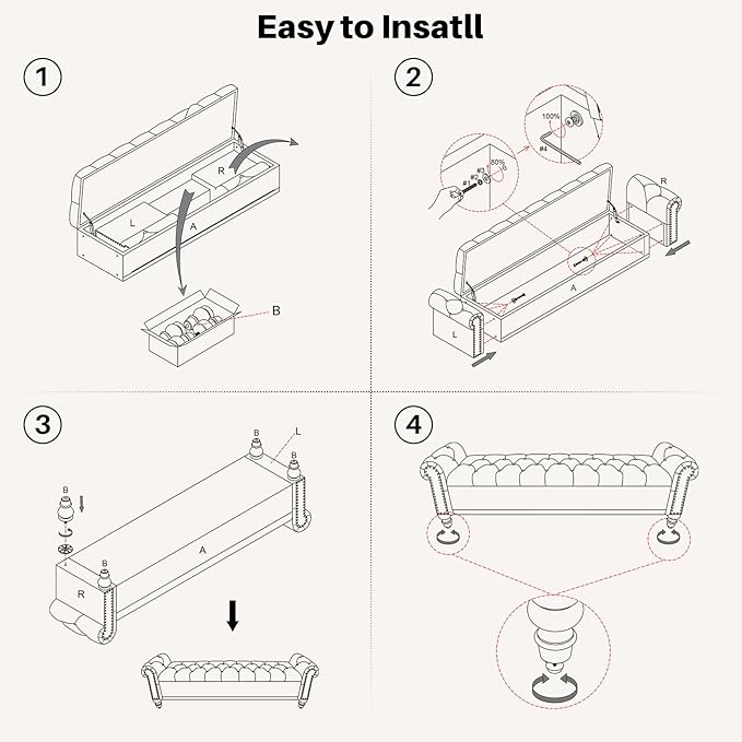 SOFTHION Storage Bench for Bedroom, Upholstered Linen Storage Ottoman