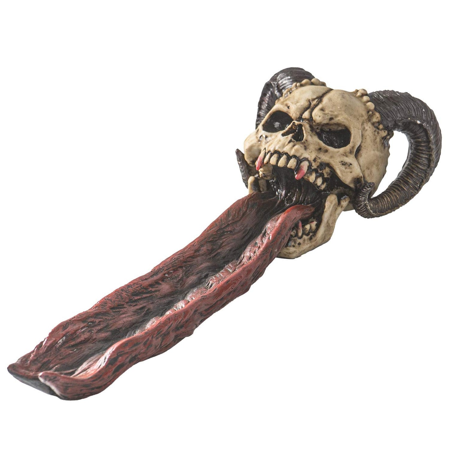 Pacific Giftware Demonic Ram Horned Skull Long Forked Tongue Stick Incense Burner Holder Gothic Halloween Decor