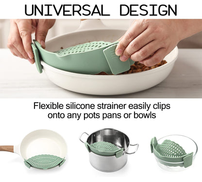 Adjustable Over the Sink Colander Strainer, Silicone Clip On Strainer for Pots Strainers and Plastic Colanders Drainer Basket for Food Pasta Vegetables Kitchen, Extendable 14.5"-19.5", Green