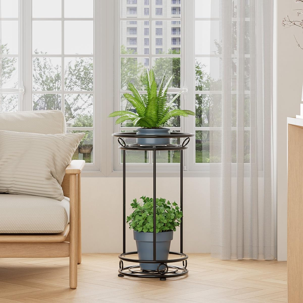 YIUKEA Plant Stand Indoor Outdoor - Metal Planter Holder Shelf Tall Tiered Flower Pot Display Organizer Rack for Garden, Patio, Living Room, Bathroom, Office (Black)