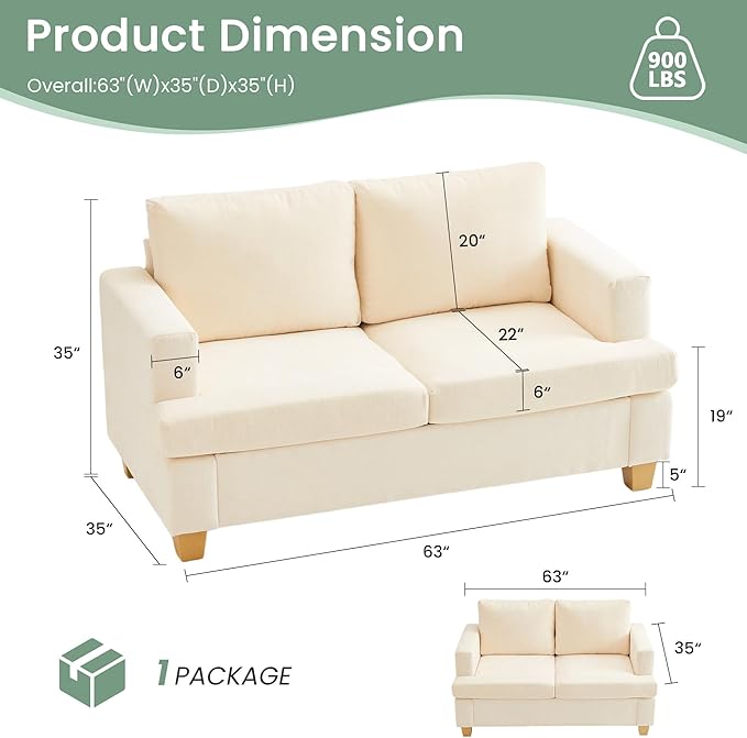 YOUDENOVA Sofa, 2 Piece Set Comfy Couch, 3 Seater & Loveseat Sofa