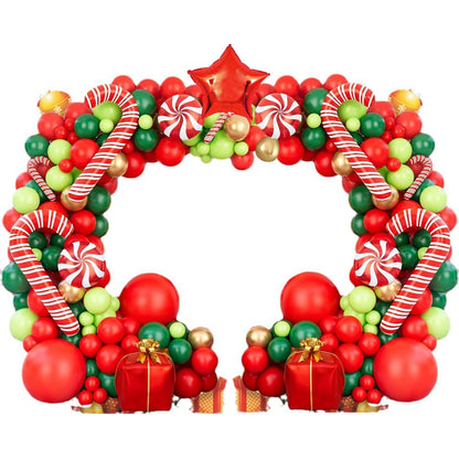 Leesoot Christmas Balloons Arch Decorations 144pcs Red Green Gold Balloons for Party Gift Star Candy Cane Balloons Indoor Outdoor Decor Christmas Balloon Garland Arch Kit