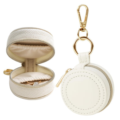 AUUTI Portable Ring Keychain Holder for Gym and Travel - White Jewelry Holder for Sports Bag, Compact Ring Earring Necklace Storage Case