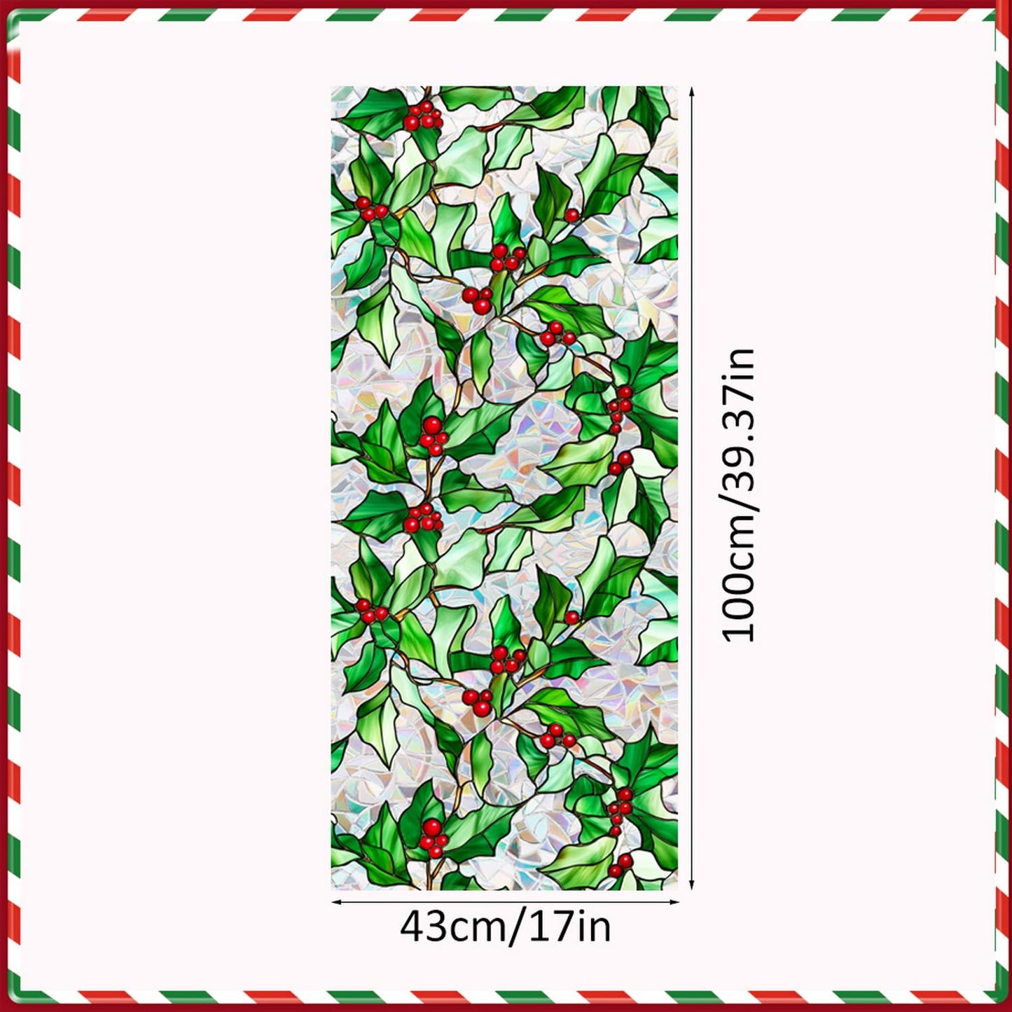 Christmas Window Film Christmas Green Window Clings DIY Glass Art Decoration Xmas Red Berry Designs Privacy Film Stained Glass Window Film Windows Sticker for Holiday Bedroom Door Decor