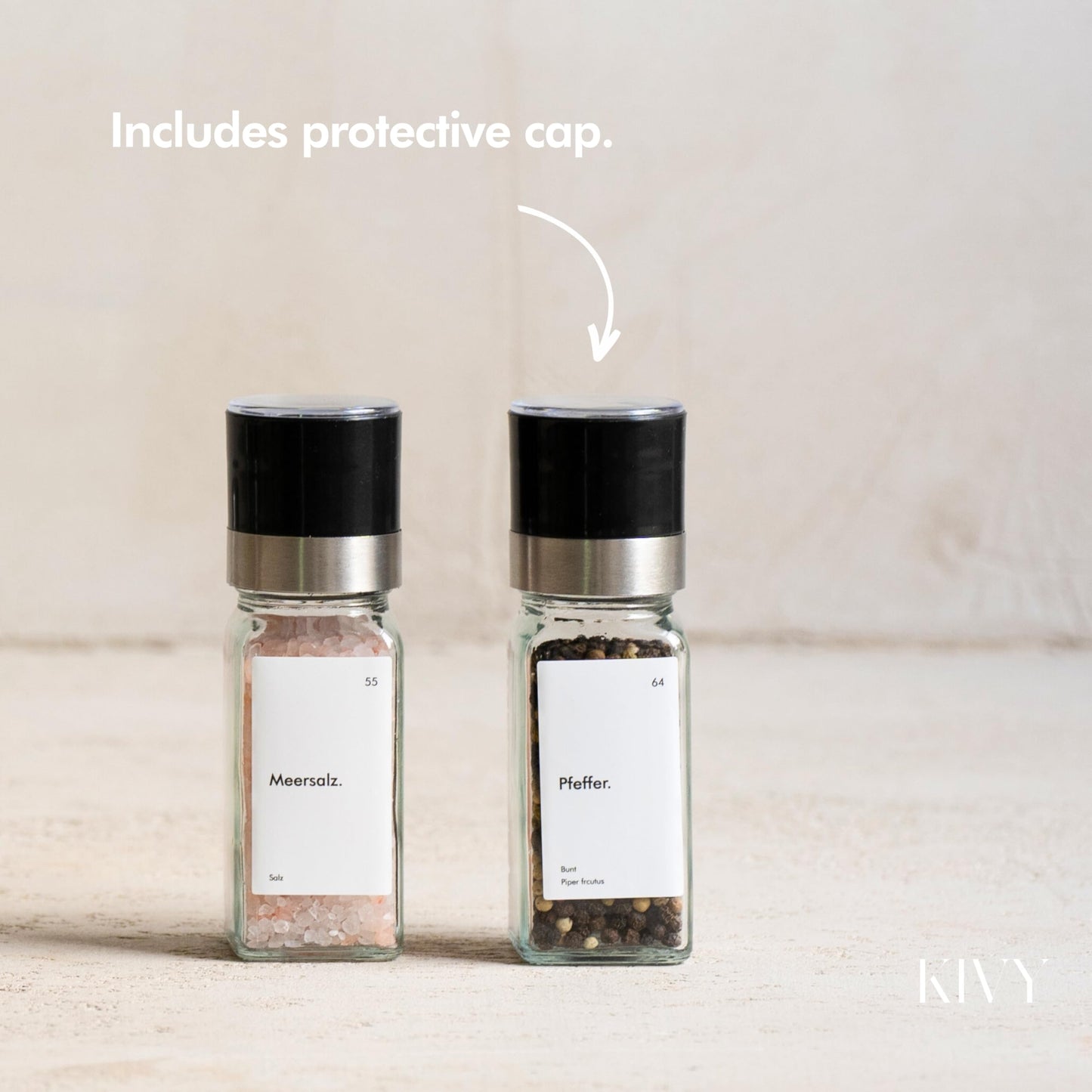 KIVY Salt and Pepper Grinder Set of 2 – Adjustable Ceramic Grinder – Spice Mill – Pepper & Salt Grinder