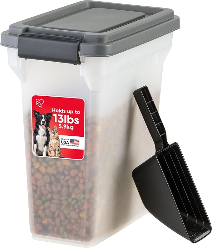 IRIS USA Dog Food Storage Container, Airtight Lid, 2-Cup Scoop, Versatile Pet