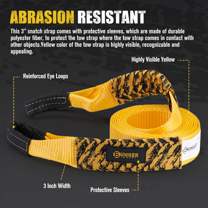 BUNKER INDUST Offroad Traction Boards with Jack Base + 3" x 20ft Tree Saver Winch Strap 35,000 lbs Recovery Straps