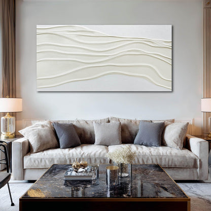 Framed Neutral Abstract Wall Art White Pictures Wall Decor Textured Canvas Painting Artwork for Dining Room Bedroom Home Decorations 24x48 Inch