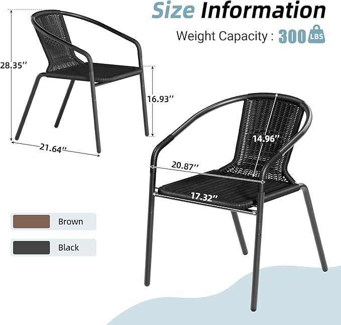 Amopatio Outdoor Dining Chairs Set of 4, Stackable Patio Chairs, Rattan Wicker Patio Chairs Set of 4, Bistro, Garden, Yard, Porch, Black