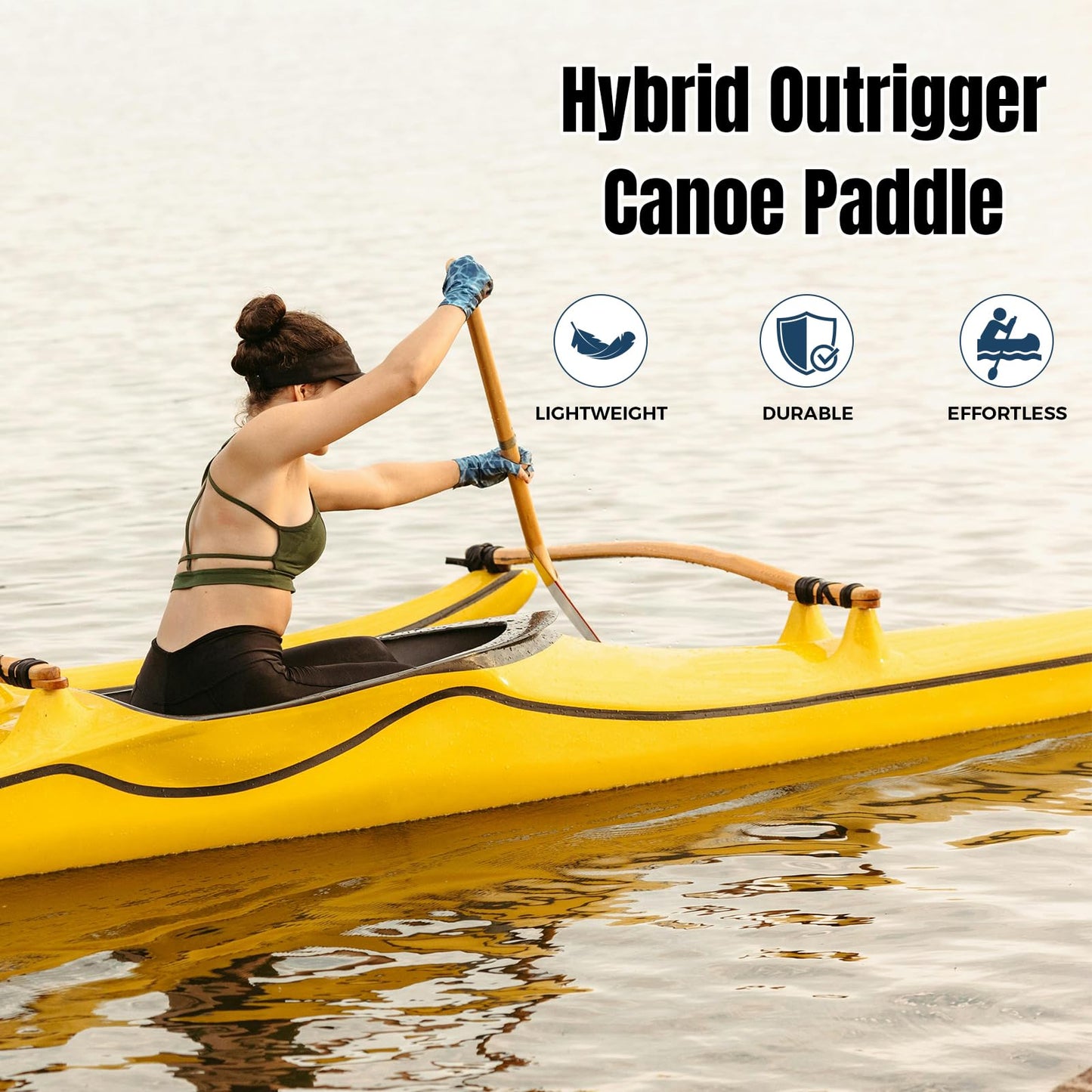 LINGVUM Hybrid Outrigger Canoe Paddle with Wooden Shaft and Carbon Fiber Blade, Lightweight and Durable OC Paddle, 50"