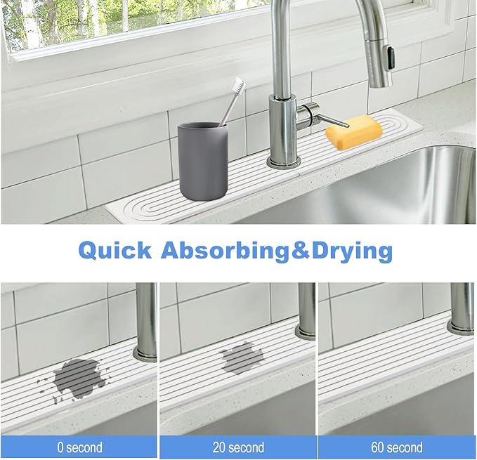 Stone Faucet Mat for Kitchen Sink- 23.6''x 3.9''Diatomite Fast-Drying Faucet Mat
