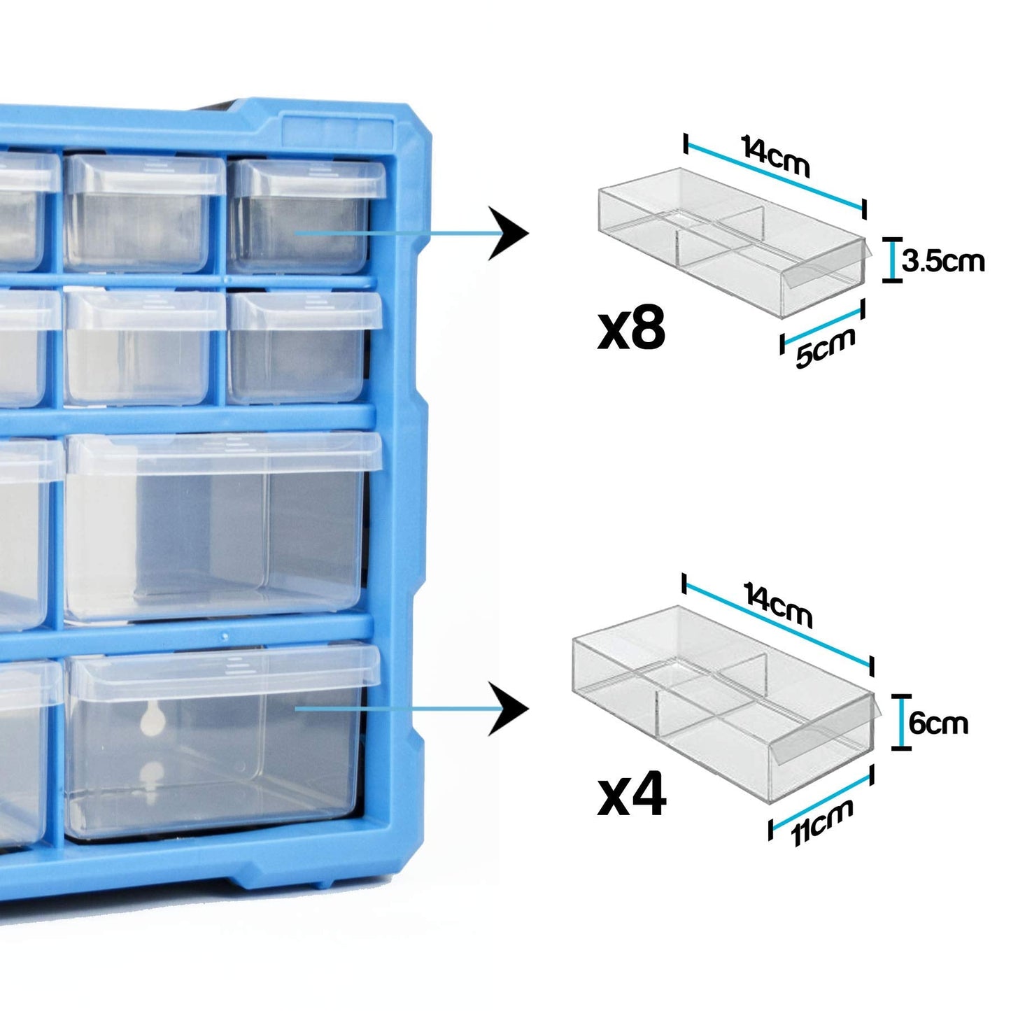 TekBox DIY Tool Bits Storage Organiser Unit - Workshop Parts Craft Box Cabinet (12 Drawer)