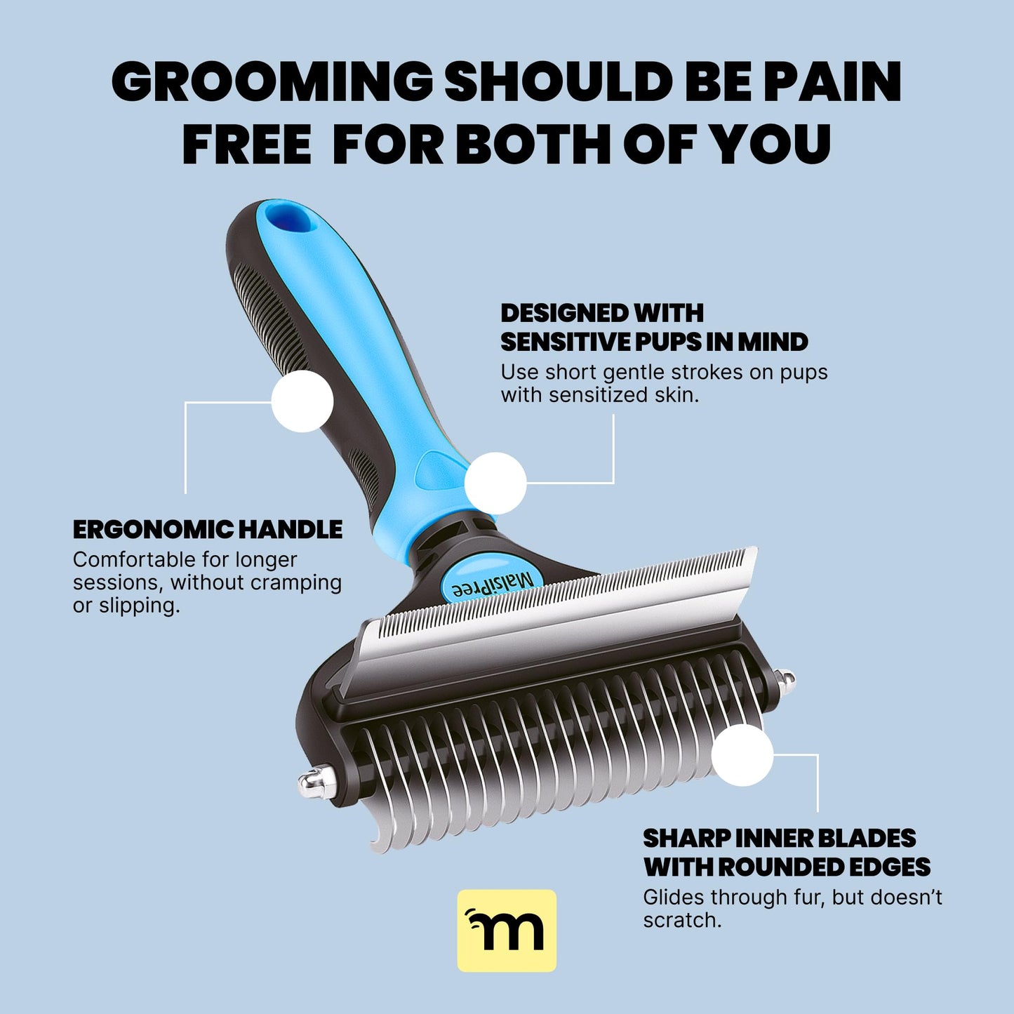 MalsiPree Dog Grooming Brush for Shedding - 2 in 1 Deshedding Tool and Undercoat Rake - Long and Short Haired Dog Brush, Cat Brush - Dematting Comb and Dog Brushes for Shedding (Large, Blue)