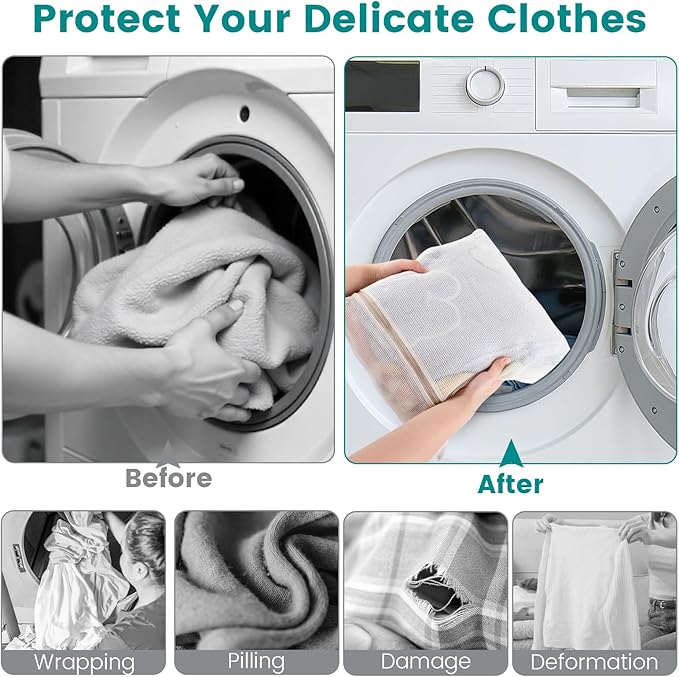 4Pcs Durable Cotton Mesh Laundry Bags